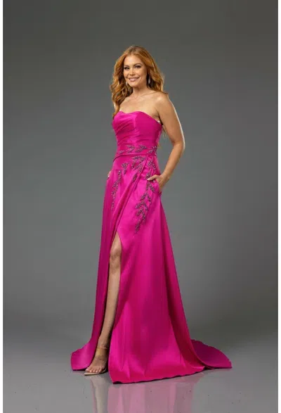Terani Couture 251p4061 A Line Long Beaded Formal Applique Prom Dress In Pink