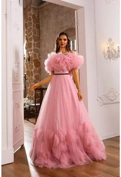 Terani Couture 251p4090 Ruffle Ball Gown Long Formal Prom Dress In Pink