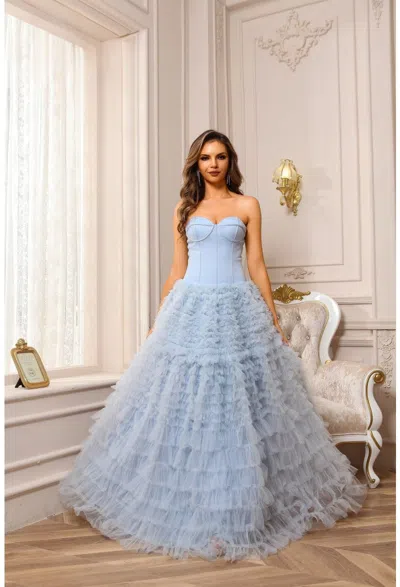 Terani Couture 251p4092 Long Ball Gown Formal Prom Dress In Blue