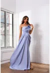 Terani Couture 251p4131 Pleated Long Formal A Line Slit Prom Dress In Blue