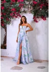 Terani Couture 251p4142 Long Formal Printed A Line Prom Dress In Blue