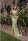 Terani Couture 251p4329 Fitted Slit Formal Beaded Long Prom Dress In Green