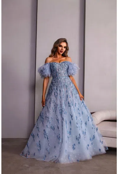 Terani Couture 251p4500 Formal Long Ball Gown Prom Dress In Blue