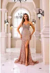 Terani Couture 251p4531 Fitted Slit Long Formal Prom Dress In Brown