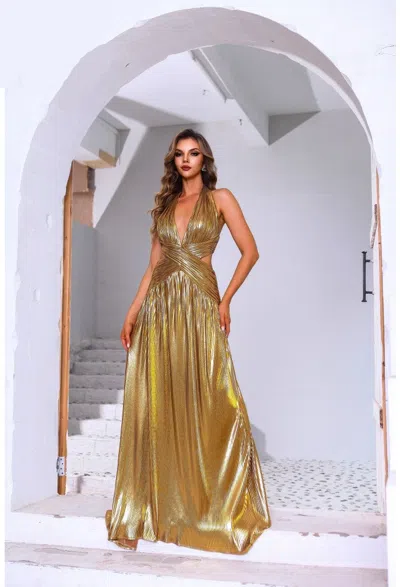 Terani Couture 251p4534 Long Formal A Line Prom Dress In Gold