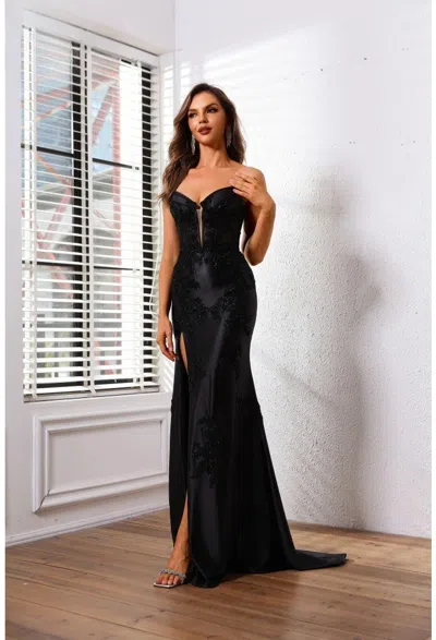 Terani Couture 251p4541 Long Fitted Formal Bodycon Prom Dress In Black