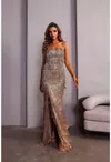Terani Couture 251p4561 Long Prom Fitted Slit Formal Dress In Gold
