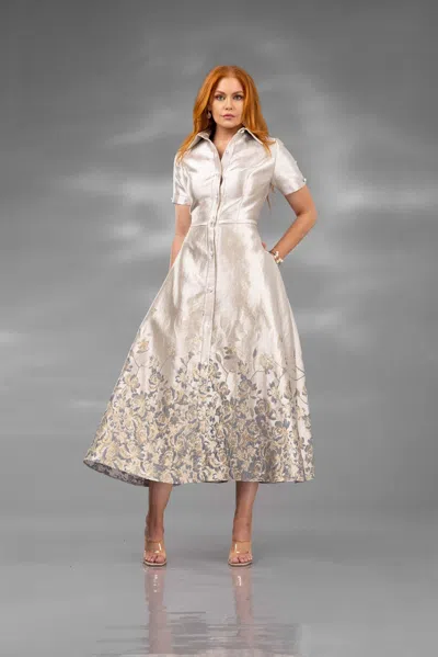 Terani Couture 252c5507 Floral A Line Tea Length Cocktail Dress In Neutral