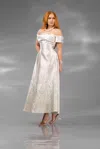 Terani Couture 252c5508 Tea Length Floral A Line Cocktail Dress In Silver