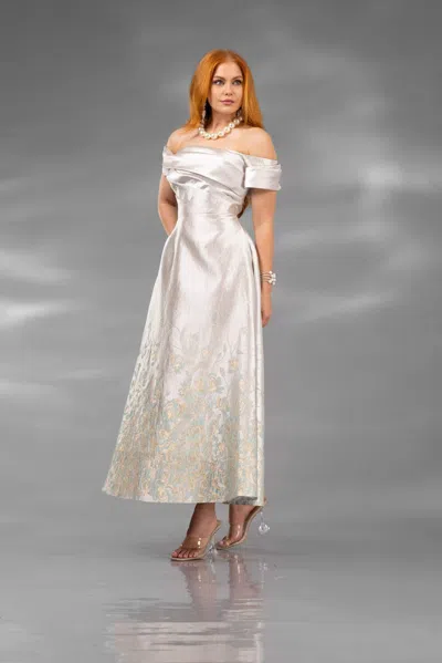 Terani Couture 252c5508 Tea Length Floral A Line Cocktail Dress In Silver