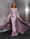 Terani Couture 252e5108 Long Sleeve Formal Overskirt Evening Dress In Purple