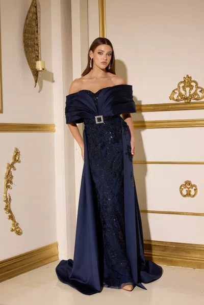Terani Couture 252e5124 Long Formal Overskirt Evening Dress In Blue