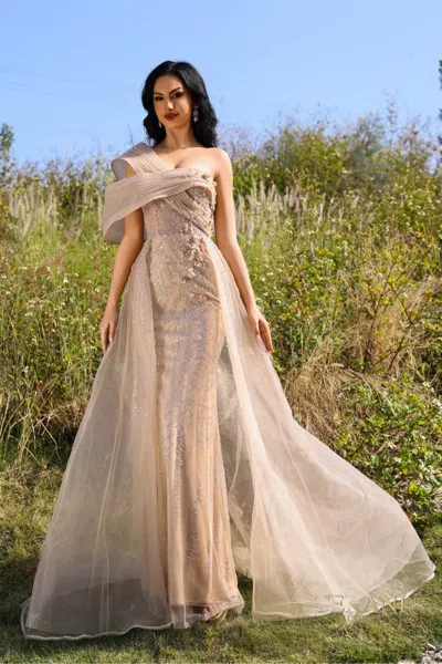 Terani Couture 252e5125 Long Evening Fitted Formal Overskirt Dress In White