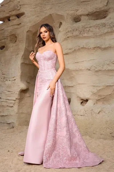 Terani Couture 252e5134 Long Fitted Formal Overskirt Evening Prom Dress In Pink