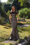 Terani Couture 252e5156 Long Ruffle Metallic Formal Dress In Brown