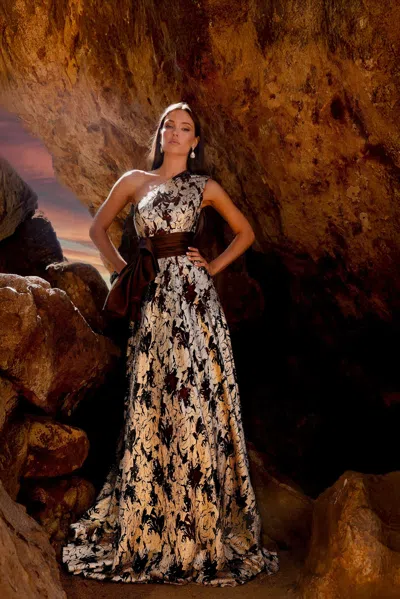 Terani Couture 252e5167 Metallic Long Formal Evening Dress In Blue