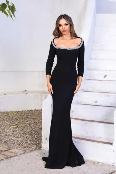 Terani Couture 252e5179 Long Evening Formal Beaded Dress In Black