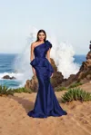 Terani Couture 252e5546 Long Fitted Formal Peplum Evening Dress In Blue