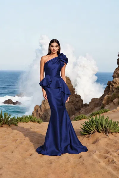 Terani Couture 252e5546 Long Fitted Formal Peplum Evening Dress In Blue
