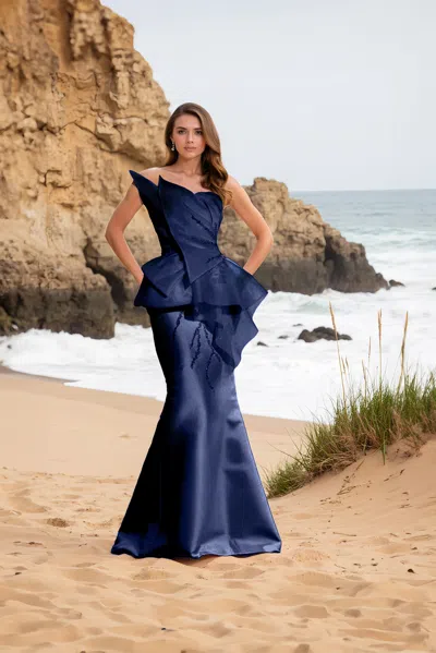 Terani Couture 252e5550 Long Evening Formal Peplum Fitted Dress In Blue