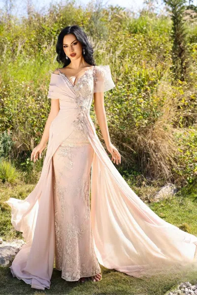 Terani Couture 252m5308 Evening Long Fitted Overskirt Formal Dress In Gold