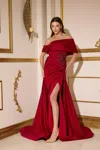 Terani Couture 252m5312 Long Fitted Formal Overskirt Evening Dress In Red
