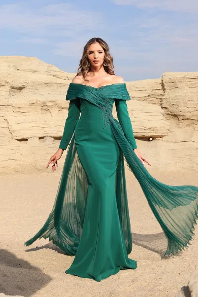 Terani Couture 252m5316 Long Overskirt Formal Evening Dress In Green
