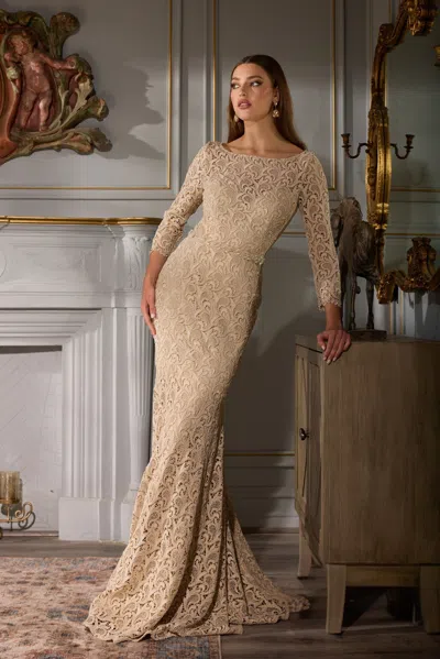 Terani Couture 252m5331 Long Formal Mother Of The Bride Lace Dress In Neutral