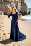 Terani Couture 252m5338 Long Mother Of The Bride Overskirt Formal Dress In Blue