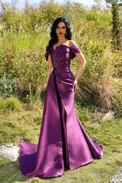 Terani Couture 252m5342 Long Evening Formal Fitted Dress In Purple