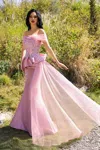 Terani Couture 252m5357 Fitted Long Formal Peplum Evening Dress In Pink