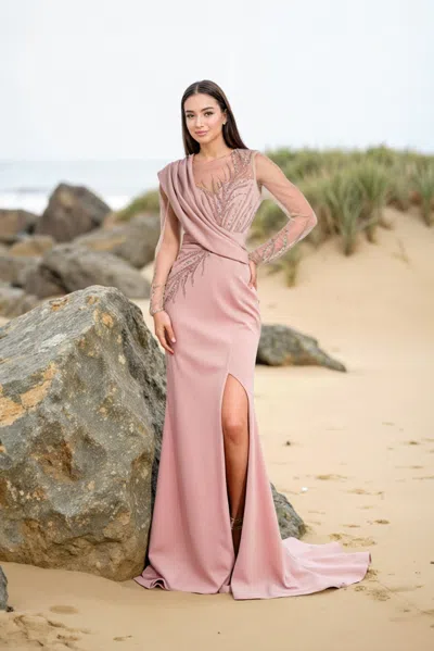 Terani Couture 252m5377 Long Sleeve Mother Of The Bride Formal Dress In Pink