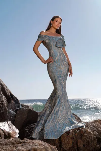 Terani Couture 252m5520 Long Evening Formal Bodycon Fitted Dress In Blue