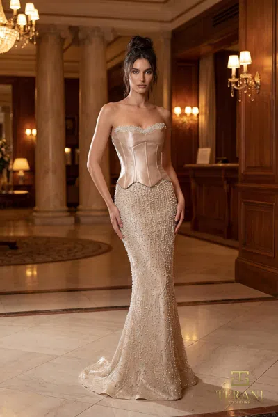 Terani Couture 261e6238 Long Formal Mermaid Prom Dress In Gold
