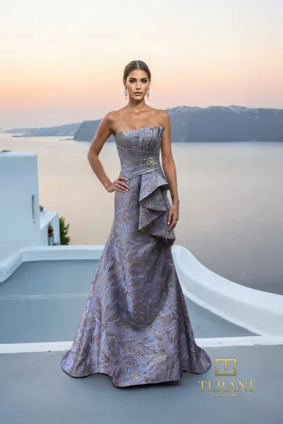 Terani Couture 261e6269 Beaded Long Formal Ruffle Mermaid Prom Dress In Purple