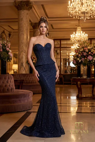 Terani Couture 261e6570 Long Evening Formal Prom Dress In Blue