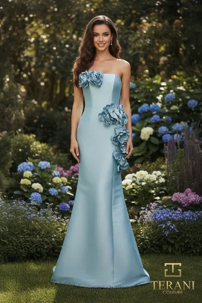 Terani Couture 261e6698 3d Floral Long Formal Mermaid Prom Dress In Blue