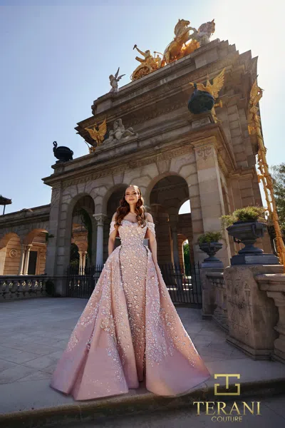 Terani Couture 261gl6659 Long Formal Ball Gown Beaded Prom Dress In Neutral