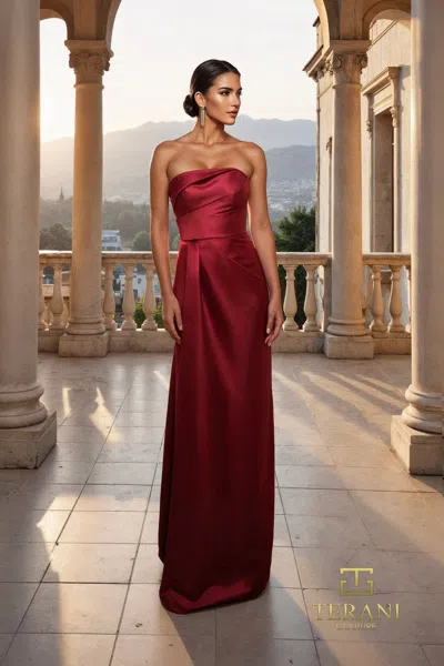Terani Couture 261m6415 A Line Long Formal Prom Dress In Red