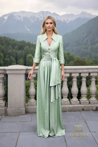 Terani Couture 261m6418 Long Formal A Line Mother Of The Bride Dress In Green