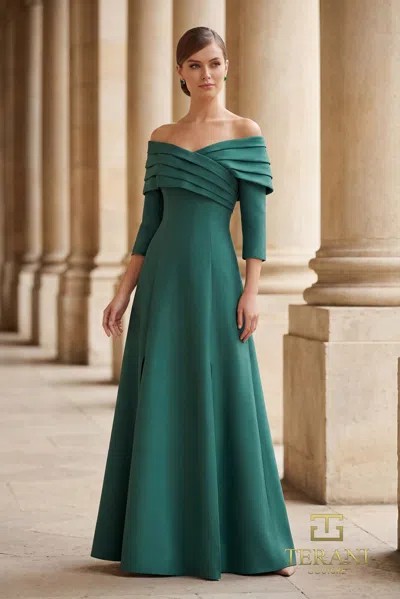 Terani Couture 261m6434 Long Sleeve A Line Formal Dress In Green