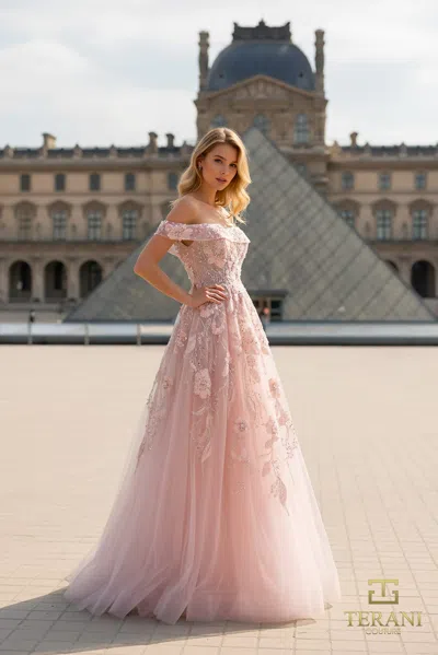 Terani Couture 261m6435 Beaded Long Formal A Line Prom Dress In Pink