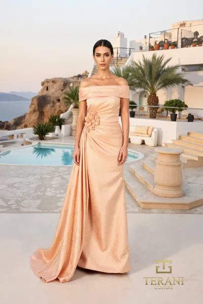 Terani Couture 261m6444 Fitted Long Formal Evening Dress In Brown