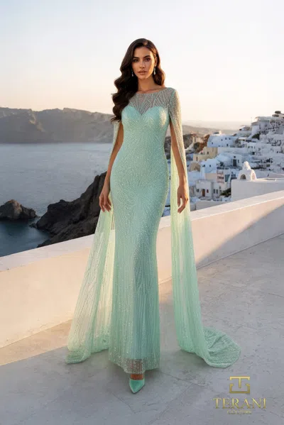 Terani Couture 261m6471 Long Formal Beaded Evening Dress In Green