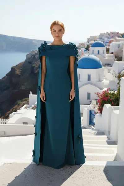 Terani Couture 261m6687 Mother Of The Bride Long Formal Cape Dress In Blue