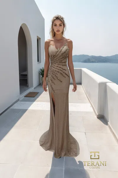 Terani Couture 261p6079 Beaded Long Formal Fitted Sequin Prom Dress In Neutral
