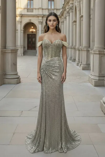 Terani Couture 261p6106 Fitted Long Formal Sequin Prom Dress In Silver