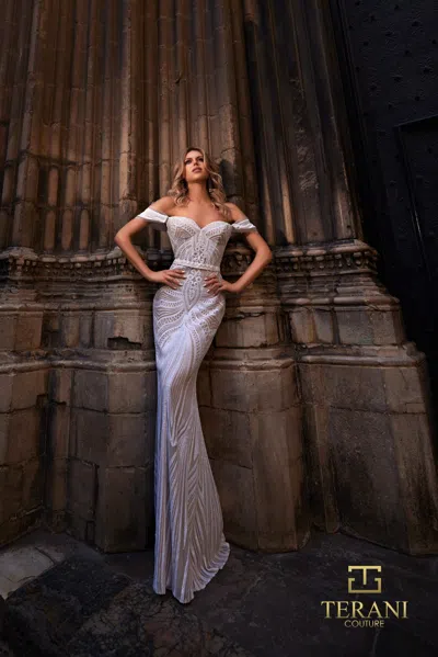 Terani Couture 261p6161 Fitted Long Formal Evening Prom Dress In White