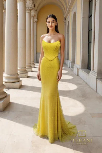 Terani Couture 261p6187 Long Formal Evening Prom Dress In Yellow