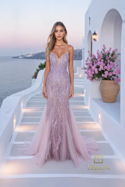 Terani Couture 261p6191 Mermaid Beaded Long Formal Prom Dress In Purple